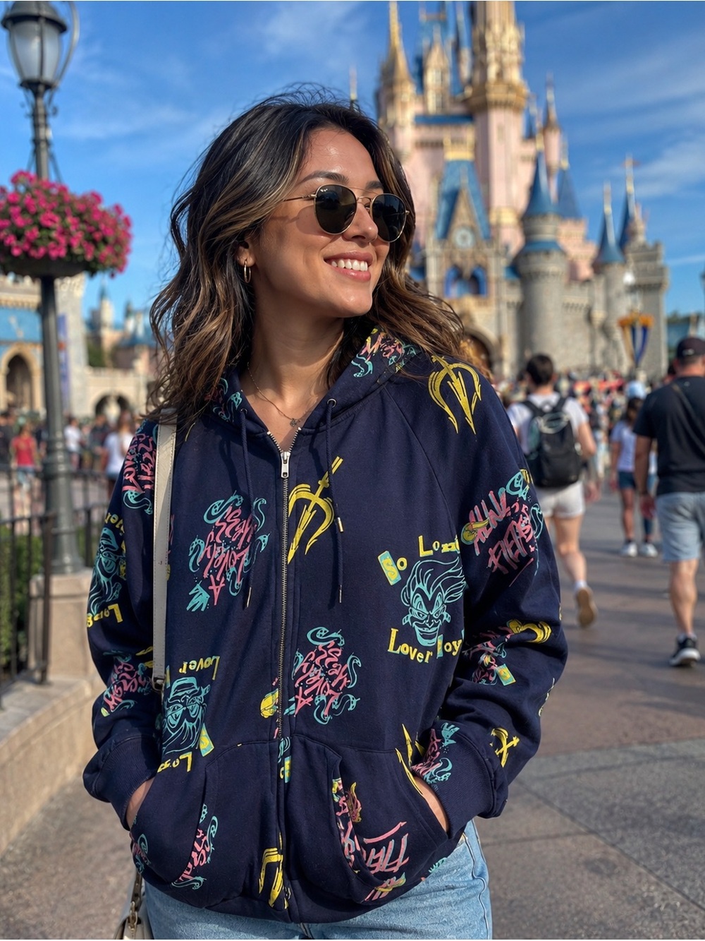 💜 Disney Villains Zip Front Hoodie Size 5 Plus All-Over Print Fleece Lined